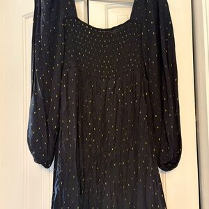 Black Long Sleeve Dress with Gold Dot Detail